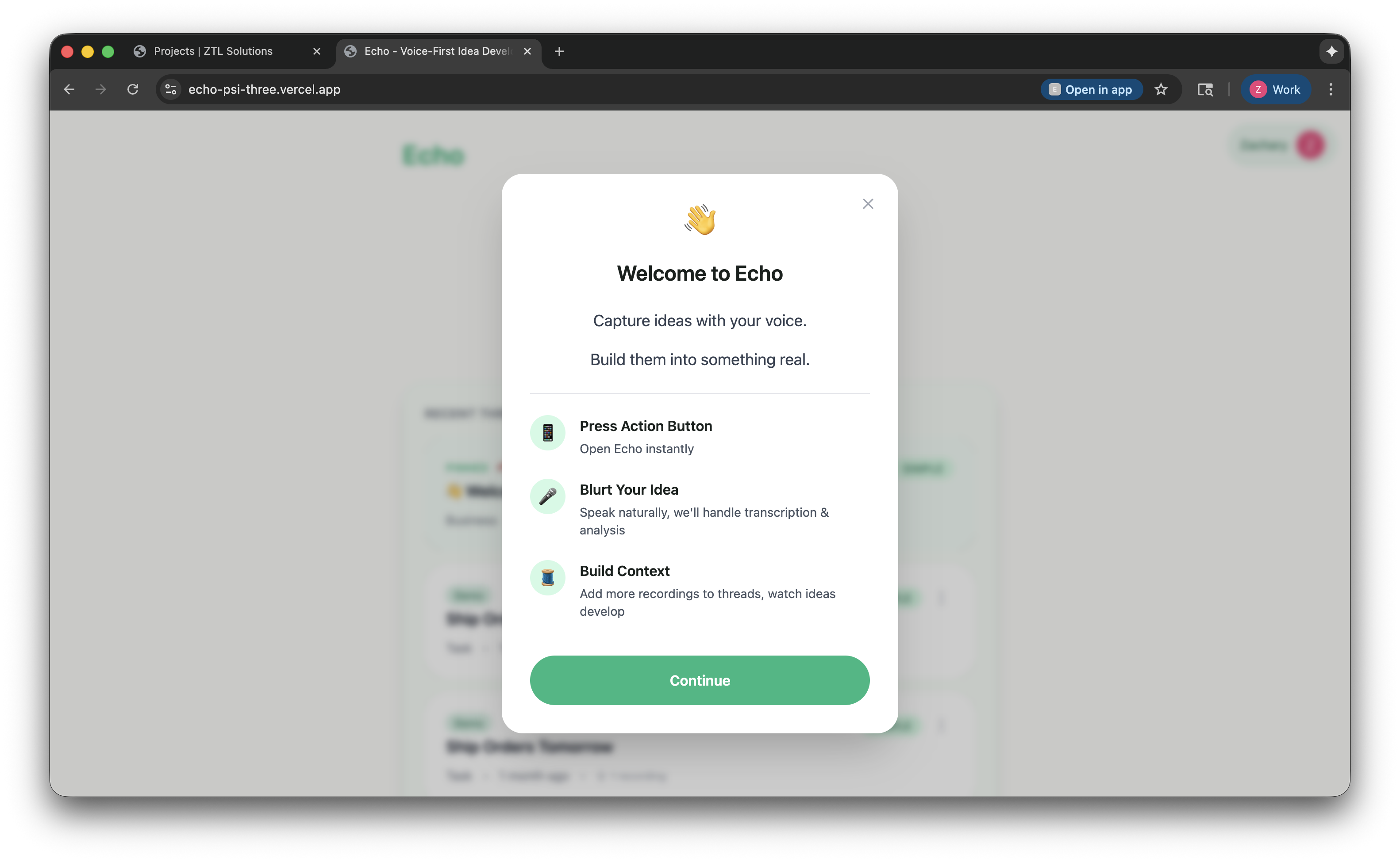 Echo app - Welcome screen showing onboarding flow
